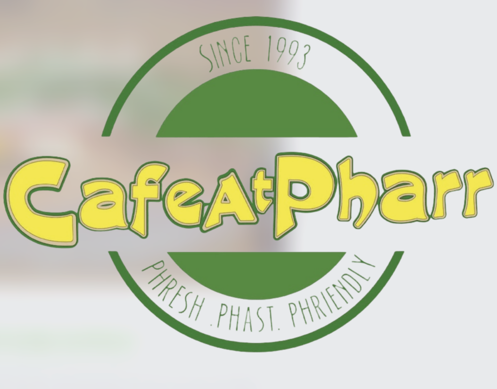 Logo for Cafe at Pharr, displaying the text "Since 1993" and "Phresh. Phast. Phriendly" within a circular design.